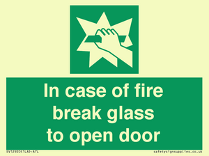 In case of fire break glass to open door